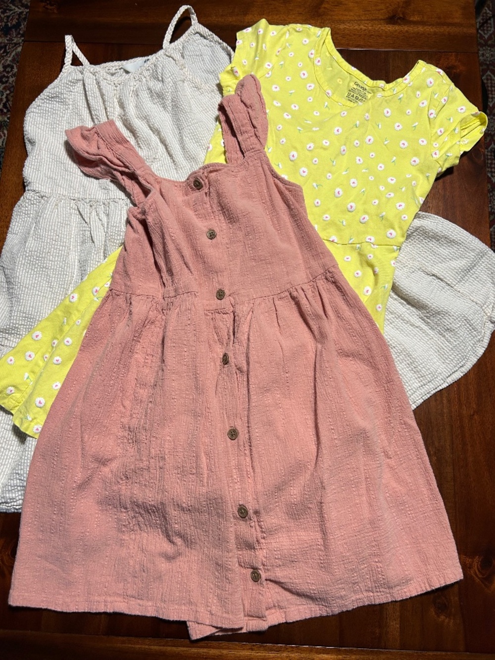 Lot of 3 Girls Summer Dresses Size 6-8 | Pink Gauze Button Sundress, Yellow Flor